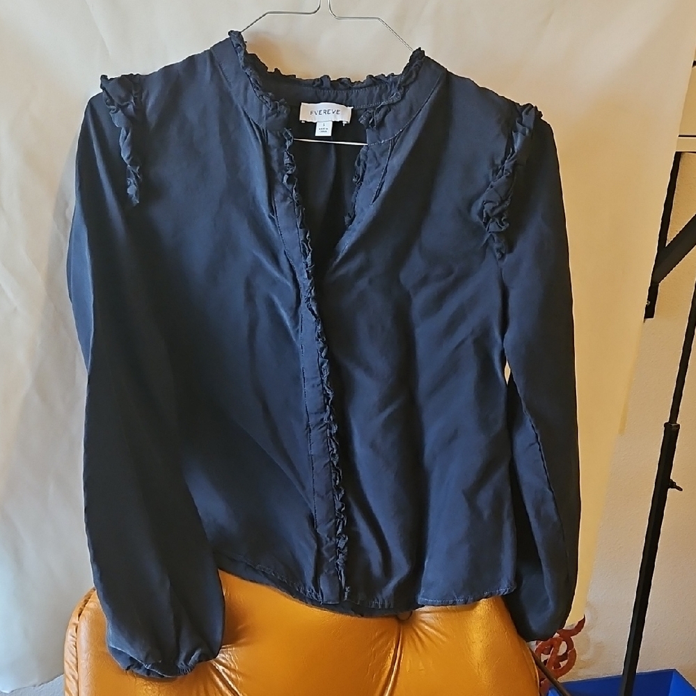 Evereve Midnight Blue Ruffle Blouse